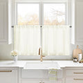 HOMEIDEAS Non-See-Through Ivory Privacy Sheer Kitchen Curtains, 30 X 24 Inches Long 2 Panels Short Sheer Curtains Light Filtering Bathroom Window Drapes for Bedroom Living Room