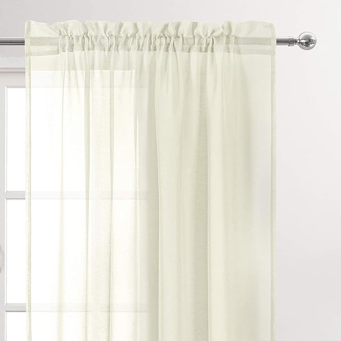 DWCN Ivory Sheer Curtains Semi Transparent Voile Rod Pocket Curtains for Bedroom and Living Room, 42 x 63 inches Long, Set of 2 Panels