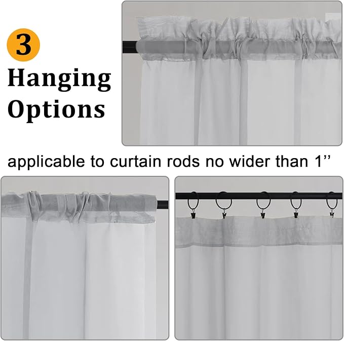 Gwine Light Grey Sheer Curtain Tiers 24 Inch Length, Light Filtering Voile Short Curtain for Living Room Bedroom, Rod Pocket Cafe Curtains for Small Windows 42x24 Inch, 2PCS