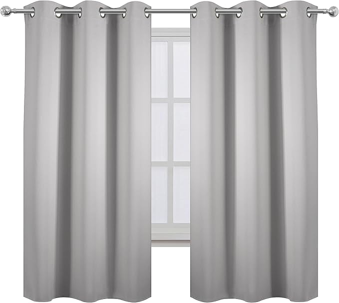 LEMOMO Light Grey Blackout Curtains 34 x 63 Inch Length/Set of 2 Curtain Panels/Thermal Insulated Room Darkening Blackout Curtains for Bedroom