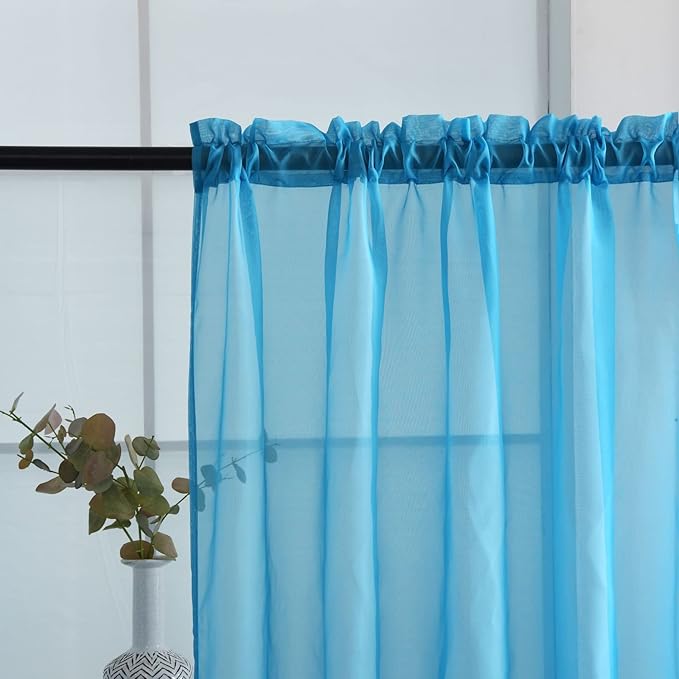 SpaceDresser Basic Rod Pocket Sheer Voile Window Curtain Panels Cyan Blue 1 Pair 2 Panels 52 Width 90 Inch Long for Kitchen Bedroom Children Living Room Yard(Cyan Blue,52 W x 90 L), adult