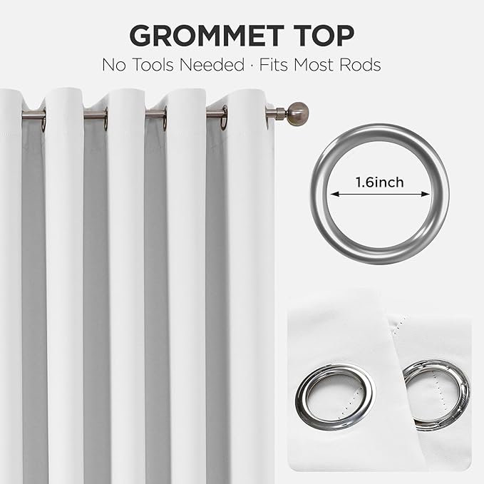 Joydeco Blackout Patio Sliding Door Curtains 96 Inches Long, Grommet Privacy Room Divider Curtains, Extra Wide Thermal Blackout Drapes for Bedroom Living Room (Pure White, 80Wx96L, 1 Panel)
