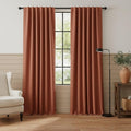 RYB HOME 100% Blackout Linen Textured Curtains 96 inches Long, Insulating Privacy Energy Saving for Bedroom Living Room Window Office Theater Dining Nursery, W 52 x L 96 in, Terracotta, 2 Panels