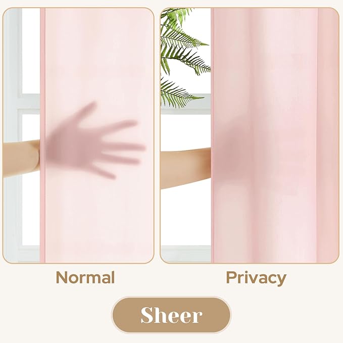 HOMEIDEAS Non-See-Through Blush Pink Privacy Sheer Kitchen Curtains, 30 X 24 Inches Long 2 Panels Short Sheer Curtains Light Filtering Bathroom Window Drapes for Bedroom Living Room