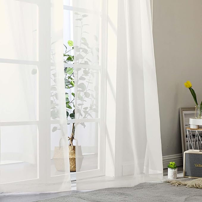 Sheer Ivory Curtains for Bedroom Living Room 90 Inches Long 2 Panels Set, Soft Airy Light Filtering Sheer Window Treatments, Modern Rod Pocket Curtains Drapes, Each 59" Wx90 L Inch