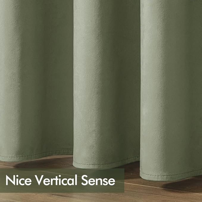 MIULEE Velvet Curtains Sage Green Elegant Grommet Curtains Thermal Insulated Soundproof Room Darkening Drapes for Classical Living Room Bedroom Decor 52 x 84 Inch Set of 2