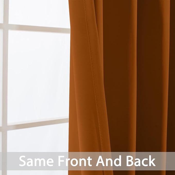 Yakamok Burnt Orange Blackout Curtains 63 Inches Length with Grommet Orange Room Darkening Thermal Insulated Curtain Set of 2 Panels for Bedroom Living Room, 52W x 63L, 2 Drapes