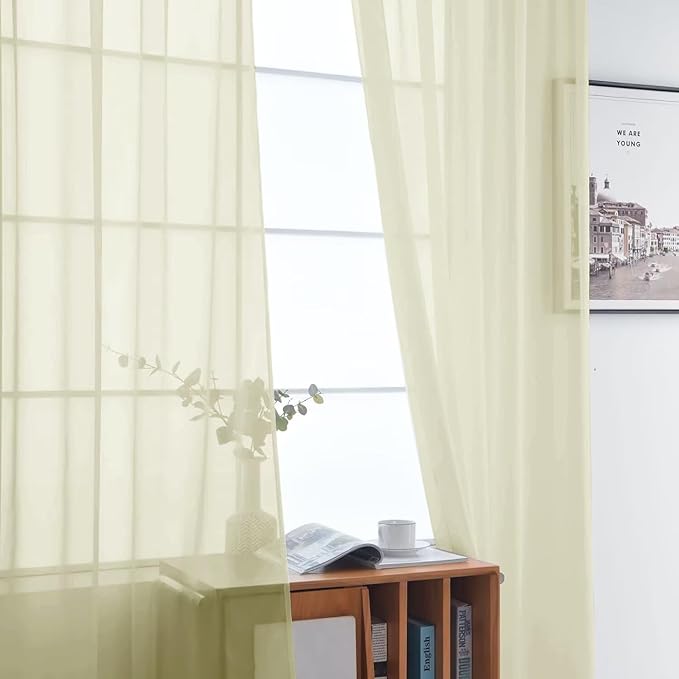 SpaceDresser Basic Rod Pocket Sheer Voile Window Curtain Panels Sage Green 1 Pair 2 Panels 52 Width 72 Inch Long for Kitchen Bedroom Children Living Room Yard（Sage Green, 52W x 72L）