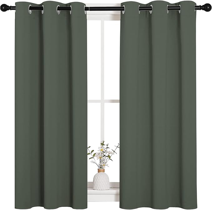 NICETOWN Sleek Blackout Curtains 48 inches Length for Small Windows, Dark Mallard Noise Reducing and Block Draft Panels for Door Doorway Laundry Office Luxury Decor Theme (2 Panels, W34 x L48 -Inch)