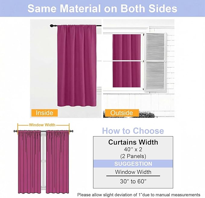 Simplebrand Ava Hot Pink Blackout Curtains for Bedroom 84 Inch Length 2 Panels Set, Solid Thermal Insulated Privacy Nursery Window Treatment Curtains Blackout Drapes, W40 x L84 Inch, Hot Pink