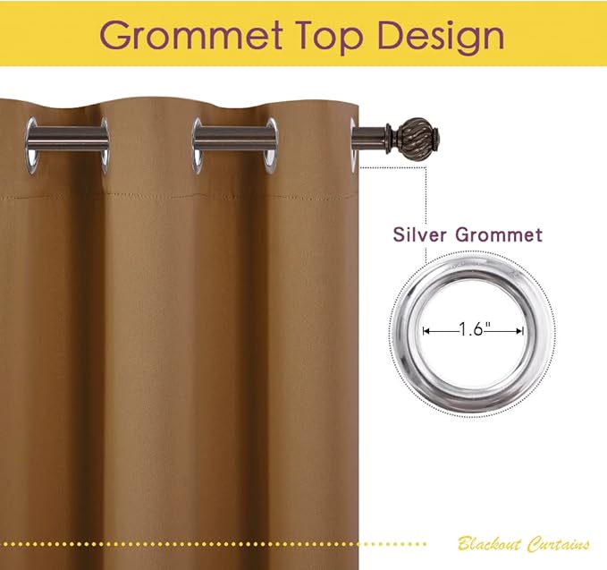 NICETOWN Sleek Blackout Curtains 54 inches Length for Small Windows, Noise Reducing and Block Draft Panels for Door Doorway Laundry Office Luxury Decor Theme (2 Panels, Gold Brown, W42 x L54 -Inch)