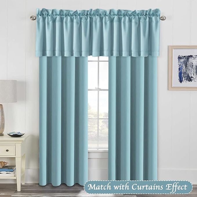 H.VERSAILTEX Blackout Valances for Windows,Kitchen Curtains Valance for Living Room/Bedroom/Bathroom Short Window Privacy Decorative Rod Pocket, 52" W x 18,4 Panels, Aqua