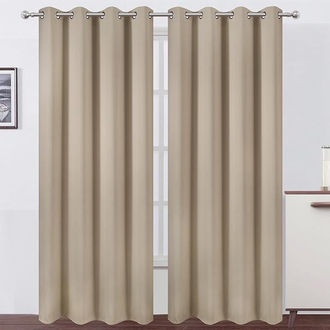 LEMOMO Blackout Curtains 66 x 95 inch/Khaki Curtains Set of 2 Panels/Thermal Insulated Room Darkening Bedroom Curtains