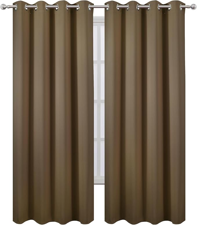 LEMOMO Blackout Curtains 52 x 84 inches Long Brown Curtains Set of 2 Panels Thermal Insulated Room Darkening Curtains for Bedroom