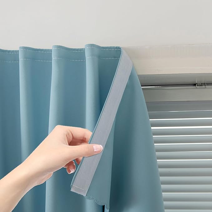 Self Adhesive Curtains, Portable Blackout Curtains Fabric Curtains for Living Room No Drilling, 47" W X 84" L, Lake Blue, 1 Panel