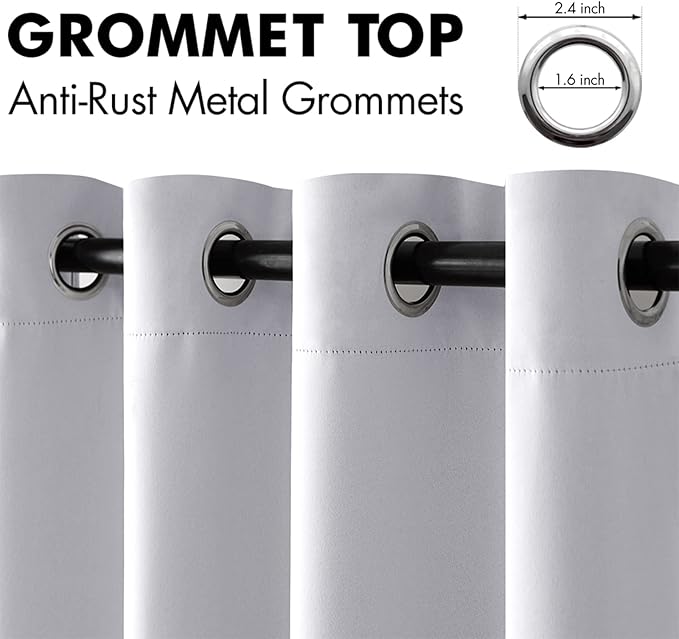 MIULEE Blackout Curtains 96 Inches Long for Bedroom Living Room, Chirstmas Thermal Insulated Room Darkening Grommet Top Solid Light Blocking Drapery Set of 2 Window Panels Greyish White