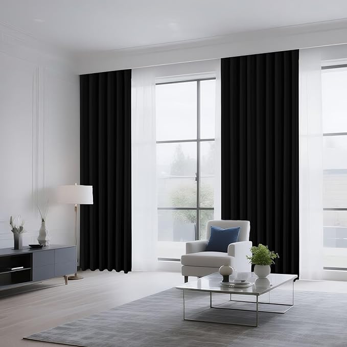 CUCRAF Black Blackout Curtains 54 inch Length 2 Panels Set, Rod Pocket Room Darkening Drapes for Bedroom Living Room, Insulated Thermal Light Blocking Window Curtain (W52 x L54 Inch)