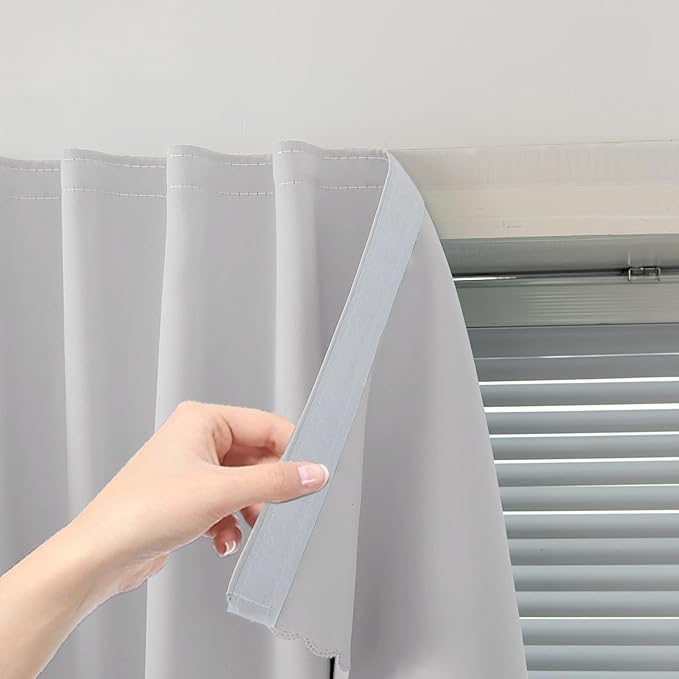 Blackout Curtains for Bedroom Sticky Curtain Blackout Window Cover Self Adhesive Curtains Rod No Drillng, 47" W X 59" L, Light Grey, 1 Panel