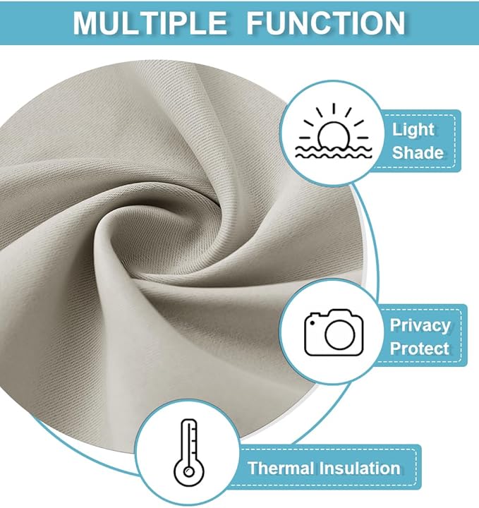 RYB HOME Curtains for Bedroom Living Room 63 inches Long, Thermal Insulated Privacy Rod Pocket Drapes for Nursery Office Home Theater, Width 42 by Length 63, Natural, 2 Panels
