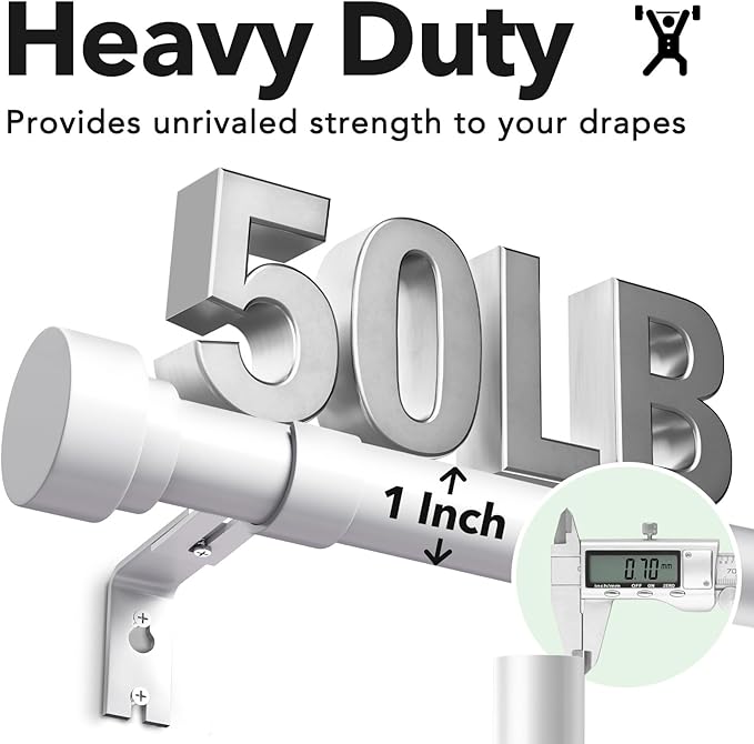 Extra Long Curtain Rods for Windows 32 to 240 Inch, 1 Inch White Curtain Rod, Heavy Duty Curtains Rods for Patio, Farmhouse, Bedroom, Living Room, Adjustable Metal Curtains Rod (A1,White,32"-240")