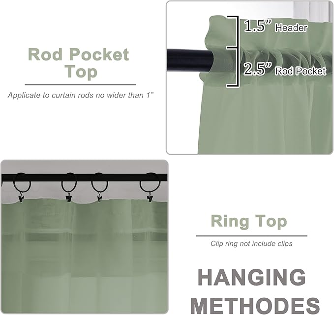OWENIE Sheer Curtains 84 Inches Long 2 Panels Set, Sage Green Sheer Curtain for Living Room Bedroom, Modern Filmy Rod Pocket Curtains Drapes, 2 Pcs, Each 59 W x 84L, Sage Green