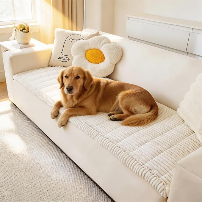 Couch Cover for Dogs Washable, Fuzzy Pet Couch Covers for 3 Cushion Sofa Pet Friendly, Non Slip Sofa Cover (White, 27.6" x 82.7"/70 x 210cm)