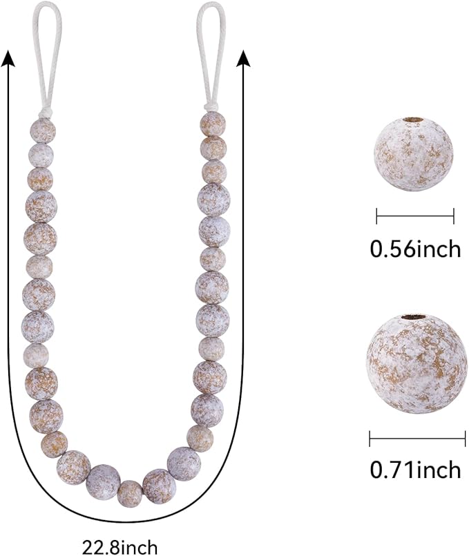 Wood Bead Curtain Tiebacks, KLOGTSIND Set of 4 Curtain Holdbacks for Thin or Thick Window Draperies, Boho Farmhouse Curtain Tiebacks with Hooks, Curtain Tie Backs for Home Office Room Decor