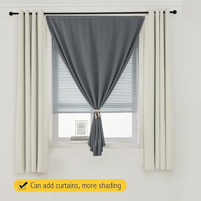 Magic Tape Stick On Curtains Window Shades Pull Down Blackout Window Cover Blackout Curtains for Bedroom No Drillng Self Adhesive Curtains No Rod Small Curtain, 59" W X 84" L, Grey, 1 Panel