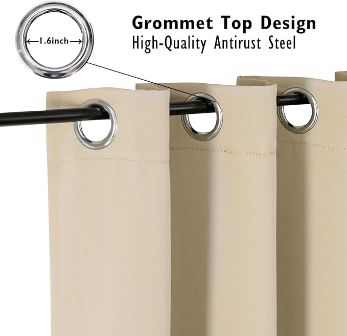 ChrisDowa Blackout Curtains 45 inches Long for Bedroom - 2 Panels Set Grommet Thermal Insulated Room Darkening Curtains for Living Room (Biscotti Beige, 38 x 45 Inch)