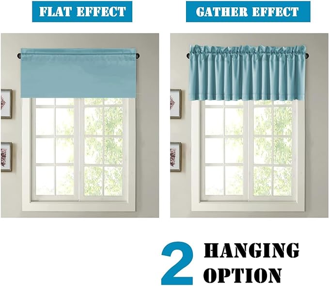 H.VERSAILTEX Blackout Kitchen Curtain Valances,Window Valance Curtains for Living Room/Bedroom/Bathroom Privacy Decorative Rod Pocket Kitchen Valances，2 Panels，52" W x 18" L, Mineral Blue