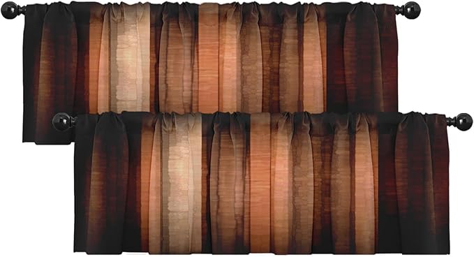 Emvency 2 Pack Valances Window Treatments, Orange Copper Vintage Stripe Blackout Drapes Adjustable Curtain for Windows Living Room Kitchen Over Sink, 52x18 Inch Rod Pocket Valances