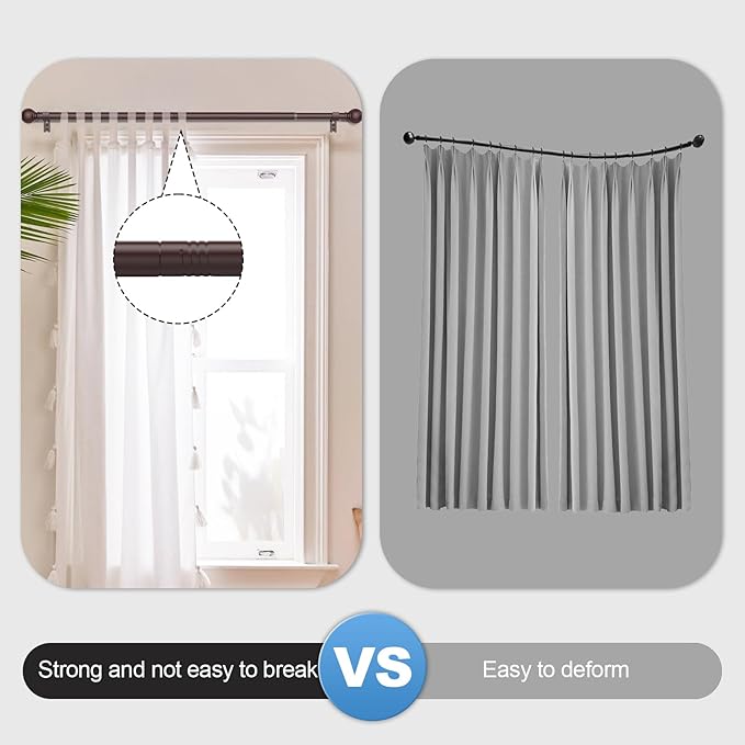 Bronze Curtain Rods for Windows with Brackets,5/8 Inch Diameter Small Curtain Rod Adjustable Set 32 to 90 Inches,Easy Install Drapery Rods