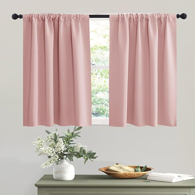 RYB HOME 54 inch Blackout Curtains for Living Room, Rod Pocket Thermal Insulated Small Window Drapes Room Darkening Shades for Bedroom Studio Dorm, W 42 x L 54 inch, Set of 2 Panels, Peach Blush