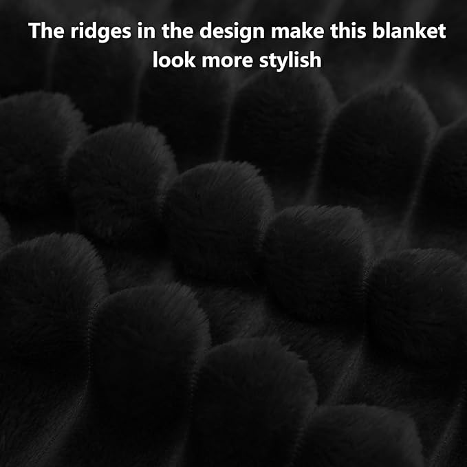 HIMEET Black Ribbed Queen Size Blanket for Bed - 300GSM Lightweight Fleece Blanket for Men Women, Large Cozy Sofa Couch Cover Bed Blankets Gifts, Striped Spring Home Room Decor, Black, 90x90 Inches