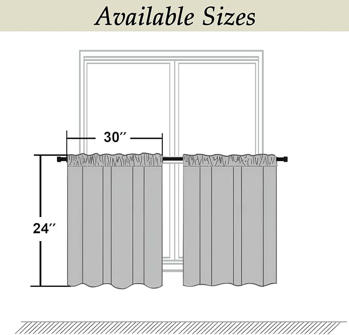 Simplebrand Ava Silver Grey Short 24 Inches Blackout Curtain 2 Panels Set, Half Window Rod Pocket Privacy Curtain Tiers for Kitchen, Curtains Blackout for Bathroom Shades, W30 x L24 Inch, Silver Grey