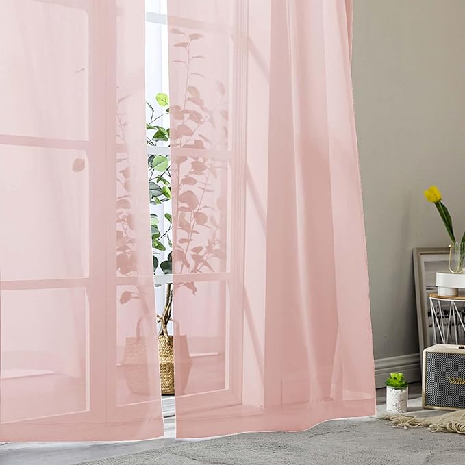 Blush Sheer Curtains for Bedroom Living Room 45 Inch Length 2 Panels, Soft Airy Light Filtering Small Kitchen Window Curtains, Rod Pocket Short Curtain Drapes, Blush, 42" Wx45 L Inches