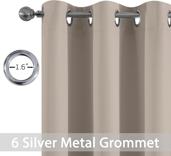 Yakamok Room Darkening Blackout Curtains Thermal Insulated Grommet Curtain Panels for Bedroom, 38W x 90L, Natural, 2 Panels