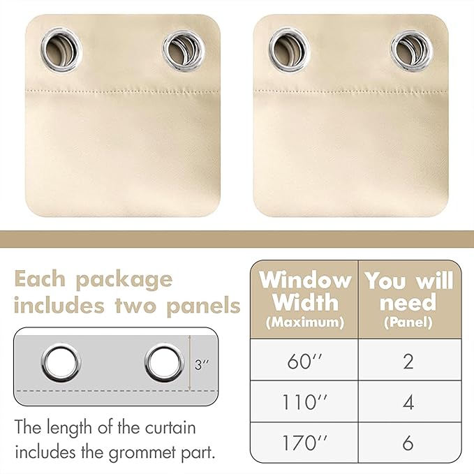 MIULEE 72" Long Room Darkening Curtains Thermal Insulated Drapes Solid Window Treatment Set Grommet Top Light Blocking Blackout Curtain for Living Room/Bedroom 2 Panels Cream Beige