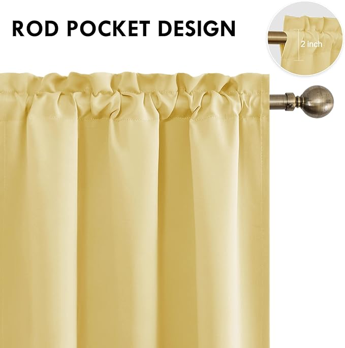 DWCN Blackout Curtains for Bedroom – Rod Pocket Thermal Insulated Noise Reducing Noise Reducing Drapes for Living Room, W 42 x L 63 Inch, 2 Panels, Light Yellow