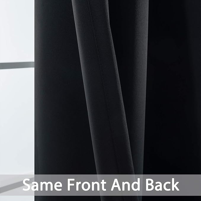 Yakamok Black Out Curtains 63 Inch Length for Bedroom-Black Thermal Insulated Drapes with Grommets Top Window Treament Curtain for Living Room,52 x 63 inch, Black, 2 Panels Set