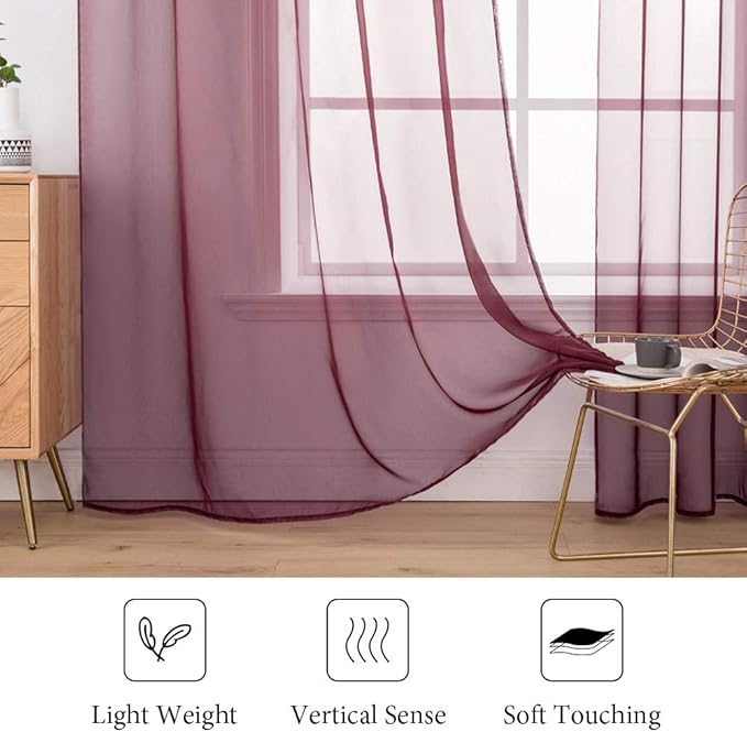 MIULEE 2 Panels Solid Color Sheer Christmas Window Curtains Elegant Window Voile Panels/Drapes/Treatment for Bedroom Living Room(54X72 Inches Wine Red)