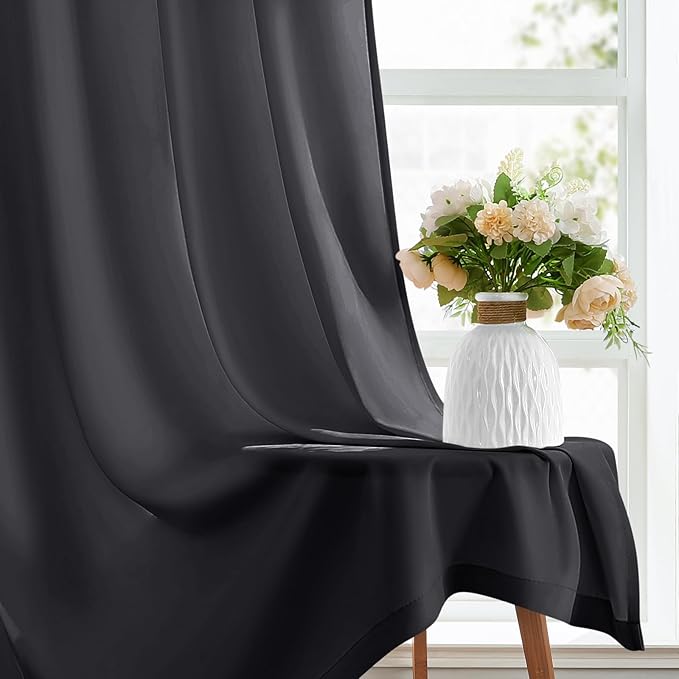 HOMEIDEAS Halloween Non-See-Through Black Privacy Sheer Curtains, 52 X 72 Inches Long 2 Panels Sheer Curtains Light Filtering Window Drapes for Bedroom Living Room
