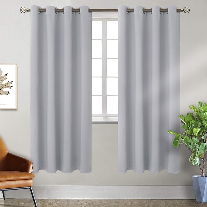 BGment Room Darkening Curtains for Bedroom - Grommet Thermal Insulated Window Treatments Light Blocking Curtains for Living Room, Each 55 x 69 Inch, Light Grey