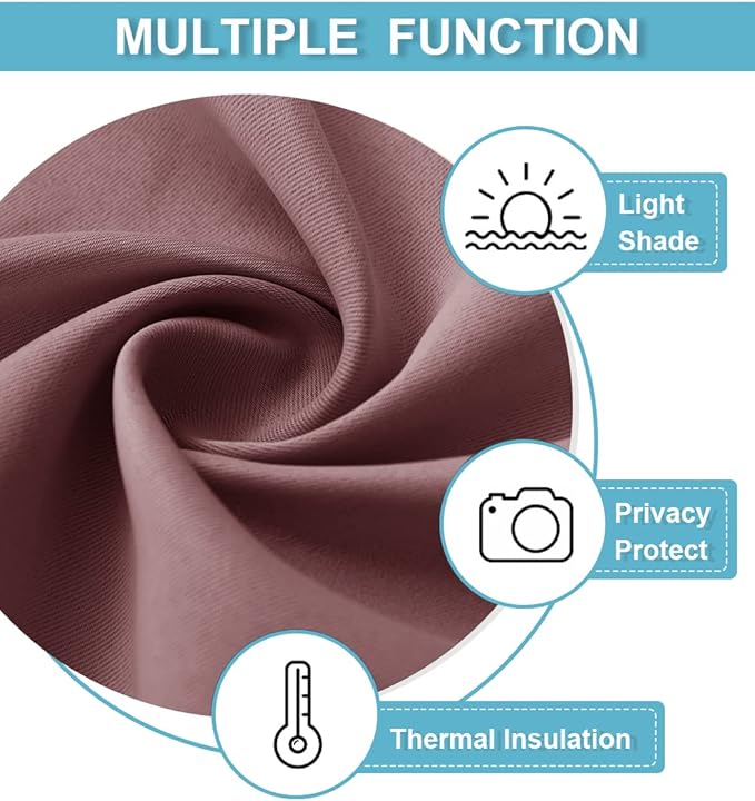 RYB HOME Short Blackout Curtains for Small Window, Sunmmer Heat Light Blocking Privacy Protection Curtains for Sunroom Laundry Room Stair Window, Width 52 by Length 36, Dusty Rose, Set of 2
