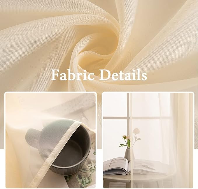 MIULEE 2 Panels Solid Color Sheer Window Curtains Elegant Window Voile Panels/Drapes/Treatment for Bedroom Living Room (54 X 120 Inches Cream Beige)