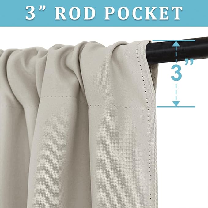 RYB HOME Curtains for Bedroom Living Room 63 inches Long, Thermal Insulated Privacy Rod Pocket Drapes for Nursery Office Home Theater, Width 42 by Length 63, Natural, 2 Panels