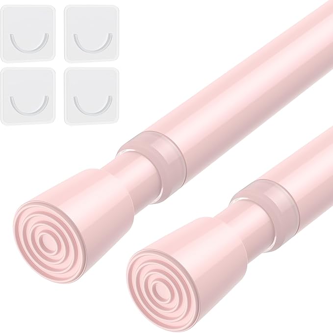 AIZESI Spring Tension Rods Adjustable Tension Curtain Rod Small Tension Rod No Drilling Expandable Spring Loaded Curtain Tension Rod（Pink,26" to 39"-2Pcs)