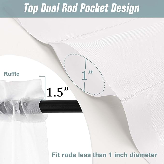 White Sheer Curtains for Windows 108 inches Long 2 Panels Set, Soft Lightweight Light Filtering Drapes for Living Room Bedroom, Dual Rod Pocket Sheer Curtains, 2x42Wx108L inches