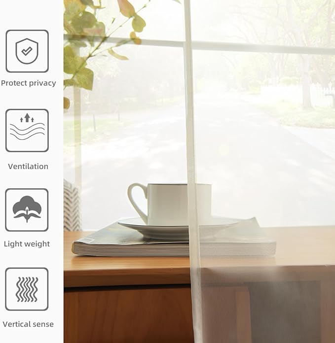 youleyar Solid Sheer Rod Pocket Curtain Voile Draperies 2 Panels White Beige Black Grey Coffee 70 Inch Width 63 Inch Long 1 Pair for Kitchen Bedroom Children Living Room Yard(Ivory,70Wｘ63L)