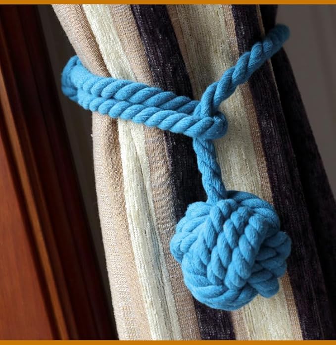 Melaluxe 4 Pack Curtain Tiebacks - Heavy Duty Curtain Rope Tieback, Handmade Rural Decorative Curtain Holdbacks (Blue)
